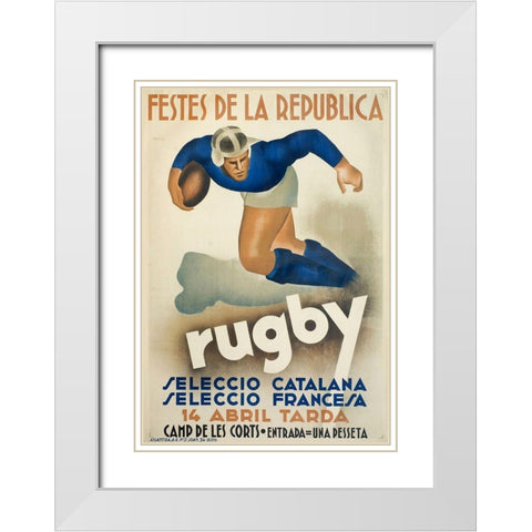 Rugby White Modern Wood Framed Art Print with Double Matting by Vintage Apple Collection