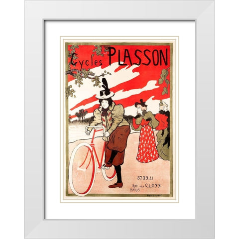 Cycles Plasson White Modern Wood Framed Art Print with Double Matting by Vintage Apple Collection