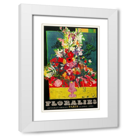 Flowersofparis White Modern Wood Framed Art Print with Double Matting by Vintage Apple Collection