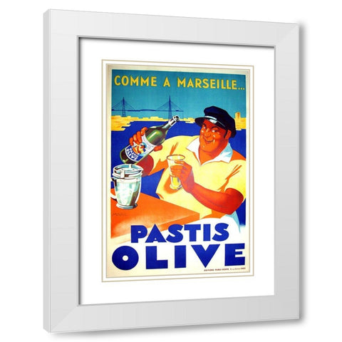 Pastis Olive White Modern Wood Framed Art Print with Double Matting by Vintage Apple Collection