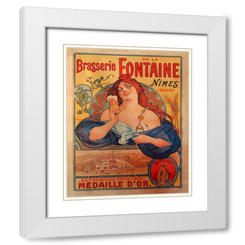 Brasserie Fontaine White Modern Wood Framed Art Print with Double Matting by Vintage Apple Collection