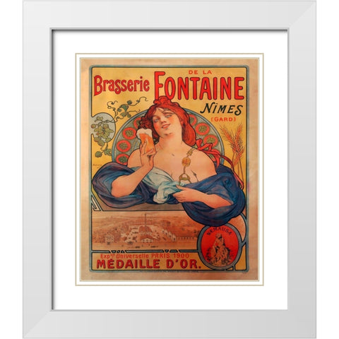 Brasserie Fontaine White Modern Wood Framed Art Print with Double Matting by Vintage Apple Collection