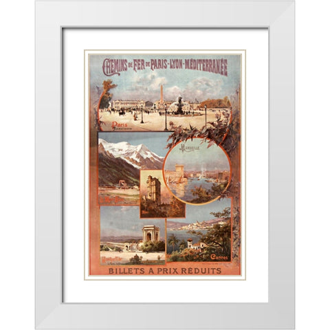 Chemins de Fer de Paris Lyon White Modern Wood Framed Art Print with Double Matting by Vintage Apple Collection