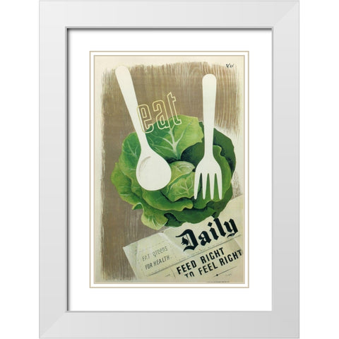 Eat Greens White Modern Wood Framed Art Print with Double Matting by Vintage Apple Collection