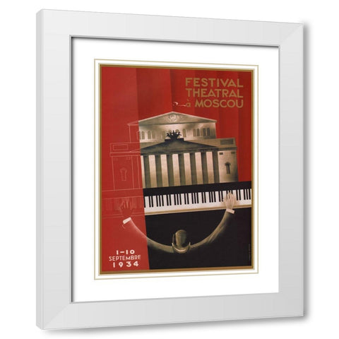 Moscow Theater White Modern Wood Framed Art Print with Double Matting by Vintage Apple Collection