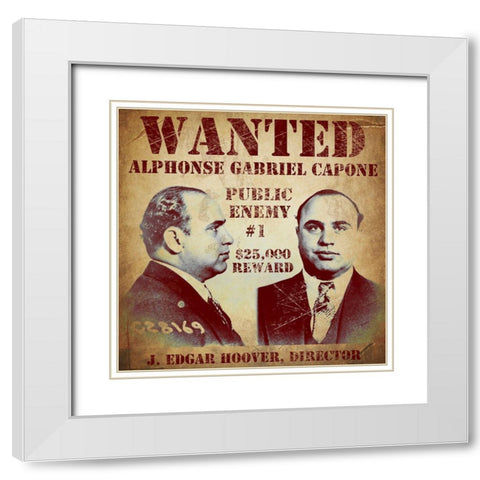 Al Capone Wanted Poster White Modern Wood Framed Art Print with Double Matting by Vintage Apple Collection