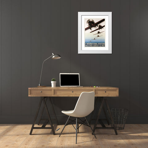 Aviation Zurich White Modern Wood Framed Art Print with Double Matting by Vintage Apple Collection