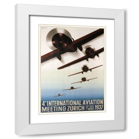 Aviation Zurich White Modern Wood Framed Art Print with Double Matting by Vintage Apple Collection