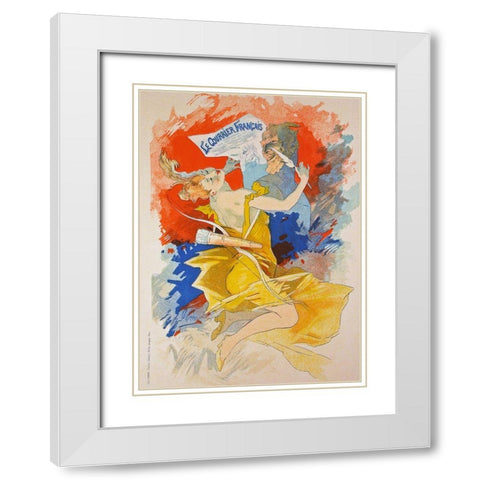 Cheret Courier Francais White Modern Wood Framed Art Print with Double Matting by Vintage Apple Collection