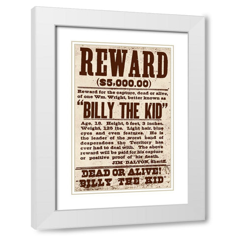 Reward Billy The Kid White Modern Wood Framed Art Print with Double Matting by Vintage Apple Collection