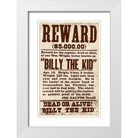 Reward Billy The Kid White Modern Wood Framed Art Print with Double Matting by Vintage Apple Collection