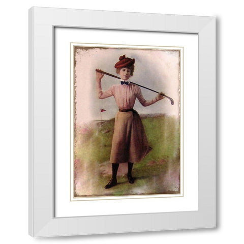 Vintage Lady Golfer White Modern Wood Framed Art Print with Double Matting by Vintage Apple Collection