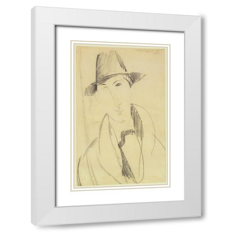 Amedeo Modigliani - Mario the Musician White Modern Wood Framed Art Print with Double Matting by Vintage Apple Collection