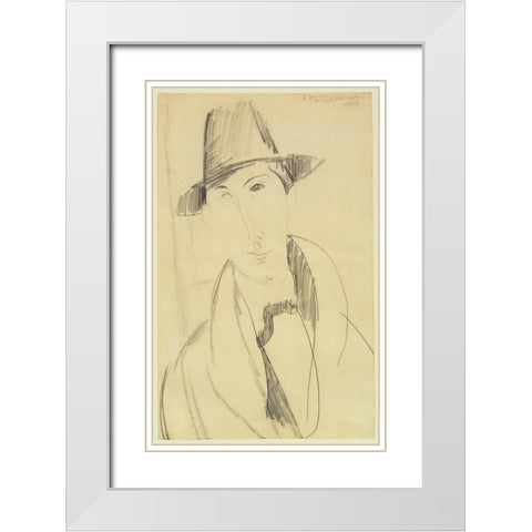 Amedeo Modigliani - Mario the Musician White Modern Wood Framed Art Print with Double Matting by Vintage Apple Collection