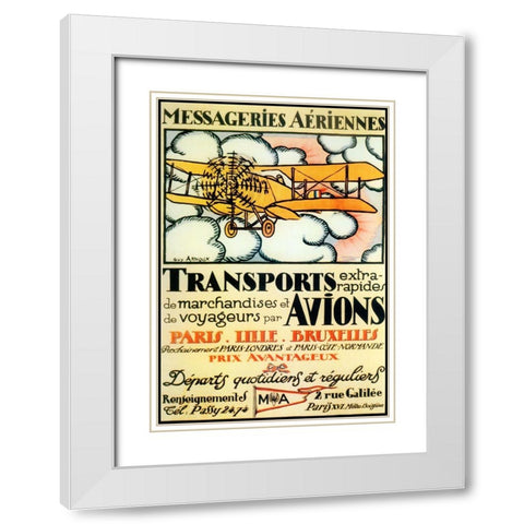 Avions White Modern Wood Framed Art Print with Double Matting by Vintage Apple Collection