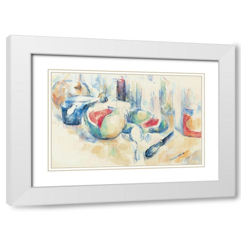 Cezanne - Still Life With Fruit White Modern Wood Framed Art Print with Double Matting by Vintage Apple Collection