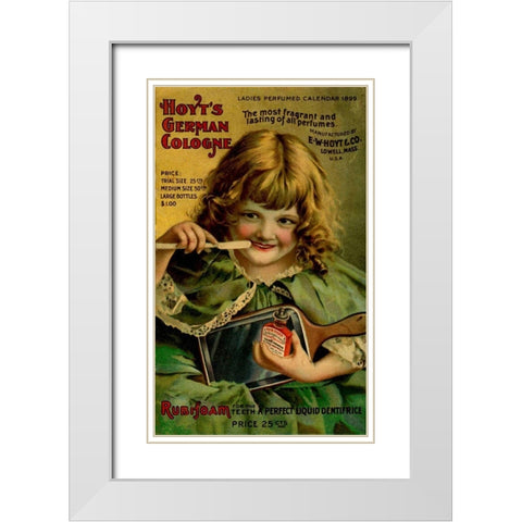 Hoyts Dentifrice Little Green Girl White Modern Wood Framed Art Print with Double Matting by Vintage Apple Collection