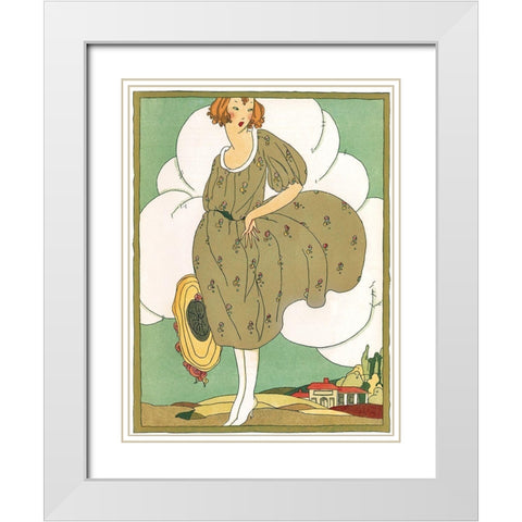 Lady In Green White Modern Wood Framed Art Print with Double Matting by Vintage Apple Collection