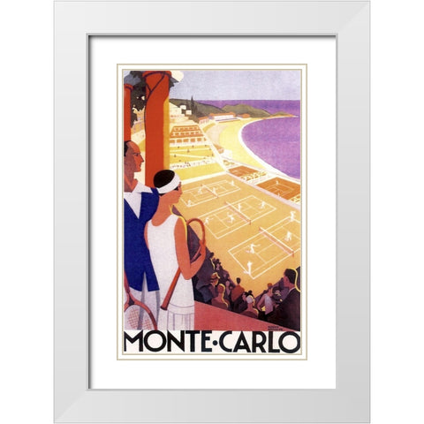 Monte Carlo Tennis White Modern Wood Framed Art Print with Double Matting by Vintage Apple Collection