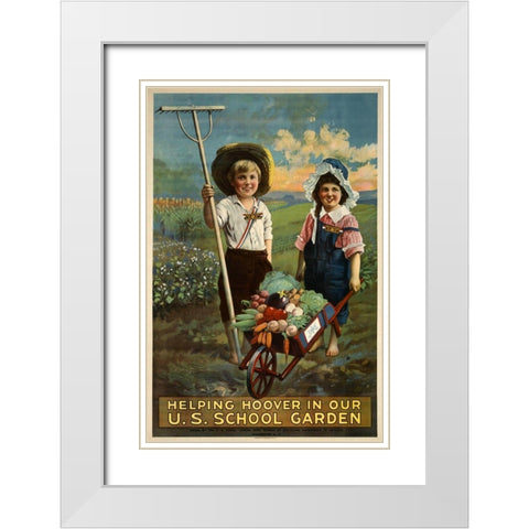 School Garden White Modern Wood Framed Art Print with Double Matting by Vintage Apple Collection