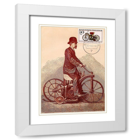Vintage Biker White Modern Wood Framed Art Print with Double Matting by Vintage Apple Collection
