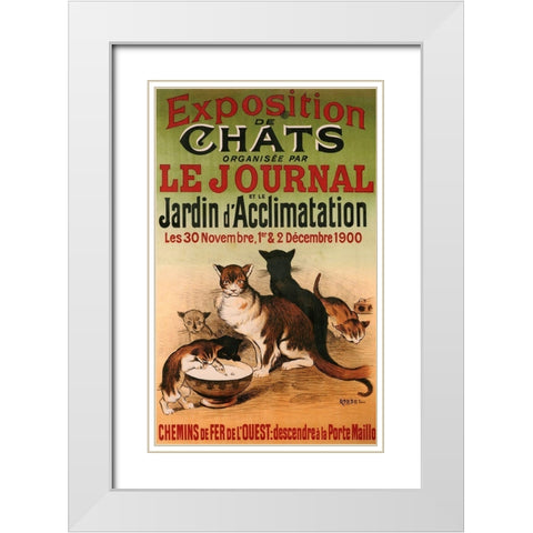 Exposition De Chats White Modern Wood Framed Art Print with Double Matting by Vintage Apple Collection