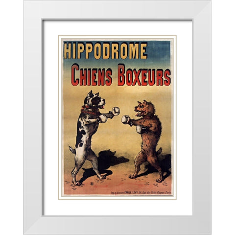 Boxer Dogs White Modern Wood Framed Art Print with Double Matting by Vintage Apple Collection