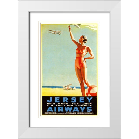 Jersey Airways Great Britain White Modern Wood Framed Art Print with Double Matting by Vintage Apple Collection