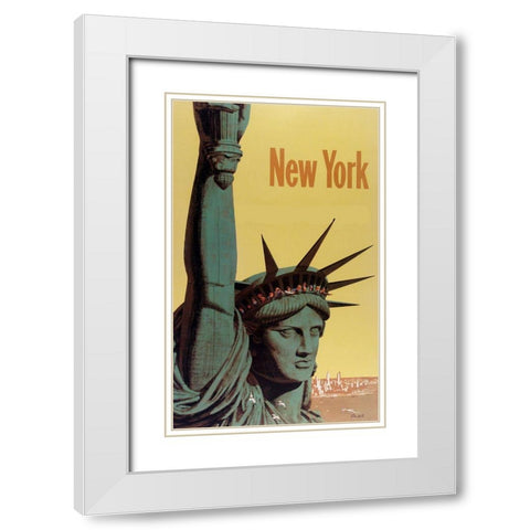 NY Liberty White Modern Wood Framed Art Print with Double Matting by Vintage Apple Collection
