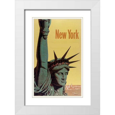 NY Liberty White Modern Wood Framed Art Print with Double Matting by Vintage Apple Collection