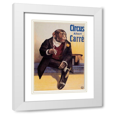 Carre Circus Chimp White Modern Wood Framed Art Print with Double Matting by Vintage Apple Collection