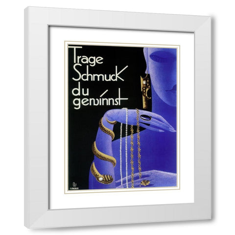 Holwein Blue Woman Jewelry White Modern Wood Framed Art Print with Double Matting by Vintage Apple Collection