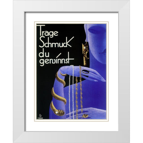 Holwein Blue Woman Jewelry White Modern Wood Framed Art Print with Double Matting by Vintage Apple Collection