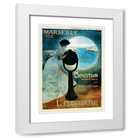Marseille 1908 White Modern Wood Framed Art Print with Double Matting by Vintage Apple Collection