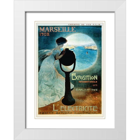 Marseille 1908 White Modern Wood Framed Art Print with Double Matting by Vintage Apple Collection