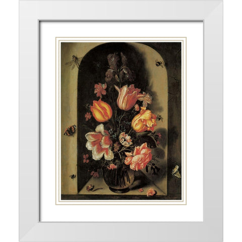 Flowers Three White Modern Wood Framed Art Print with Double Matting by Vintage Apple Collection