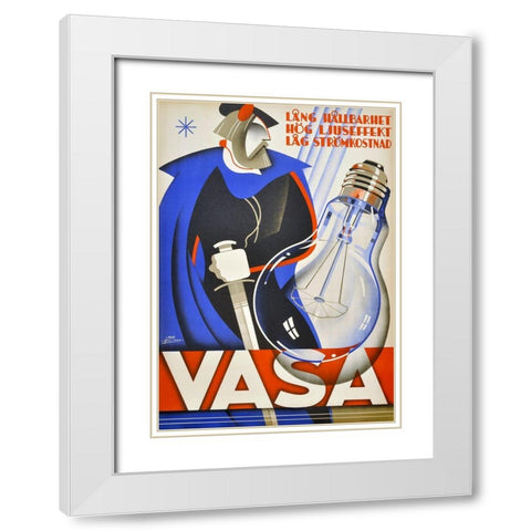 Vasa Lightbulb White Modern Wood Framed Art Print with Double Matting by Vintage Apple Collection