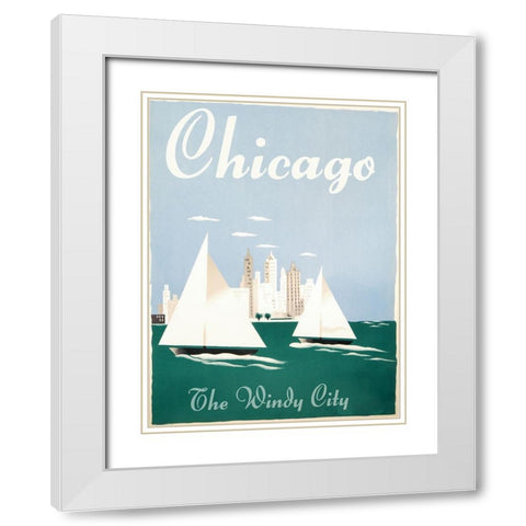 Chicago Windy City White Modern Wood Framed Art Print with Double Matting by Vintage Apple Collection