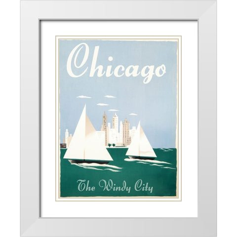 Chicago Windy City White Modern Wood Framed Art Print with Double Matting by Vintage Apple Collection