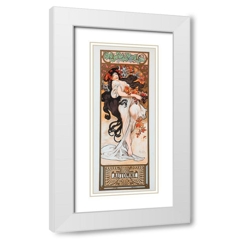 Mucha Autumn White Modern Wood Framed Art Print with Double Matting by Vintage Apple Collection