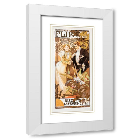 Mucha Flirt White Modern Wood Framed Art Print with Double Matting by Vintage Apple Collection