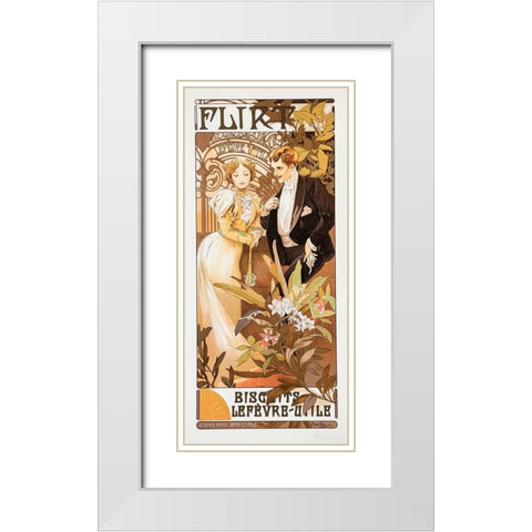 Mucha Flirt White Modern Wood Framed Art Print with Double Matting by Vintage Apple Collection