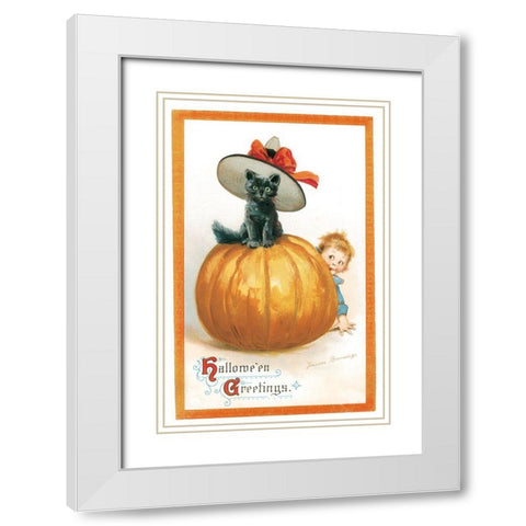 Cat Hat.tif White Modern Wood Framed Art Print with Double Matting by Vintage Apple Collection