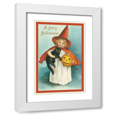 Girl Cat.tif White Modern Wood Framed Art Print with Double Matting by Vintage Apple Collection