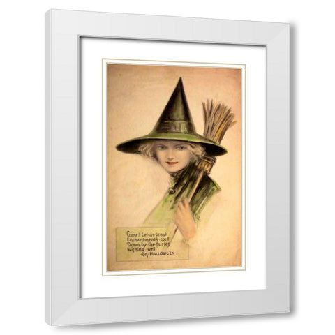 Halloween Beautiful Green Witch.tif White Modern Wood Framed Art Print with Double Matting by Vintage Apple Collection