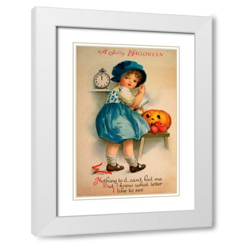 Halloween Blue Girl Clock.tif White Modern Wood Framed Art Print with Double Matting by Vintage Apple Collection