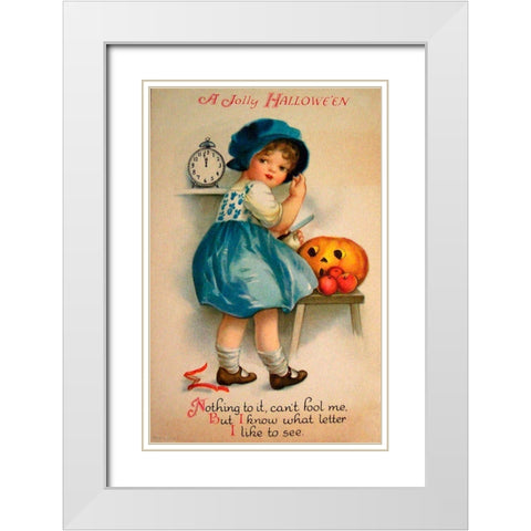 Halloween Blue Girl Clock.tif White Modern Wood Framed Art Print with Double Matting by Vintage Apple Collection
