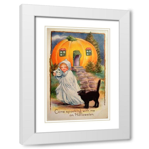Halloween Come Spooking.tif White Modern Wood Framed Art Print with Double Matting by Vintage Apple Collection