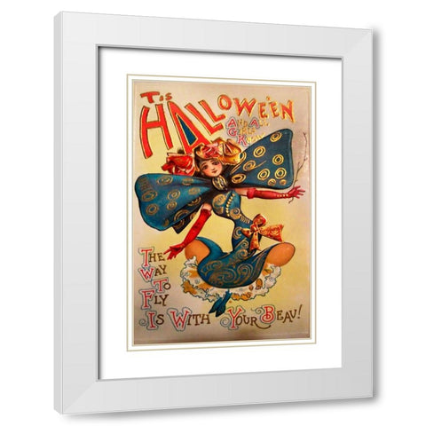 Halloween Fly With Your Beau.tif White Modern Wood Framed Art Print with Double Matting by Vintage Apple Collection
