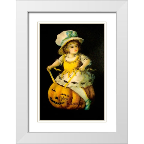 Halloween Girl Blue Blow.tif White Modern Wood Framed Art Print with Double Matting by Vintage Apple Collection